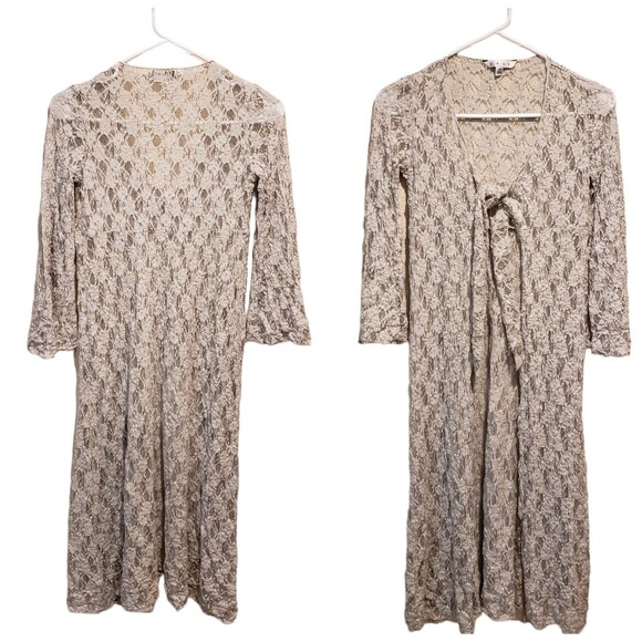 CAbi Womens Long Lace Duster Cardigan X- Small Style Tie Front Lightweight Gray - Picture 1 of 8